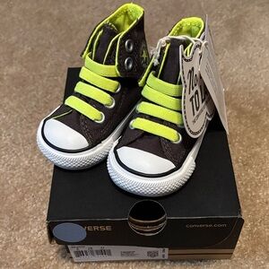 Converse Infants High-Top Sneakers in Black with Neon Yellow Accents